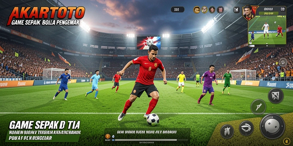 Tampilan gameplay AKARTOTO dengan aksi sepak bola yang mendebarkan.