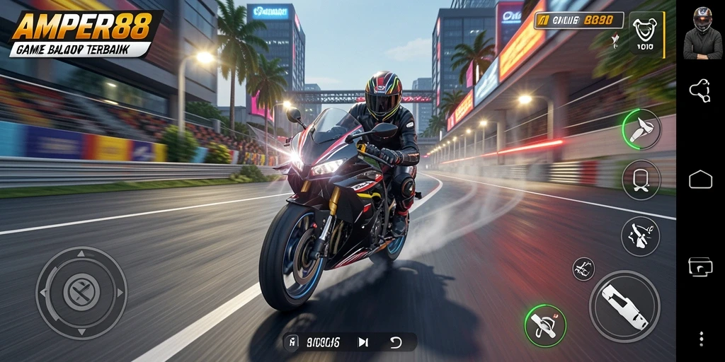 Screenshot gameplay <strong>AMPER88</strong> menampilkan momen balap yang menegangkan.