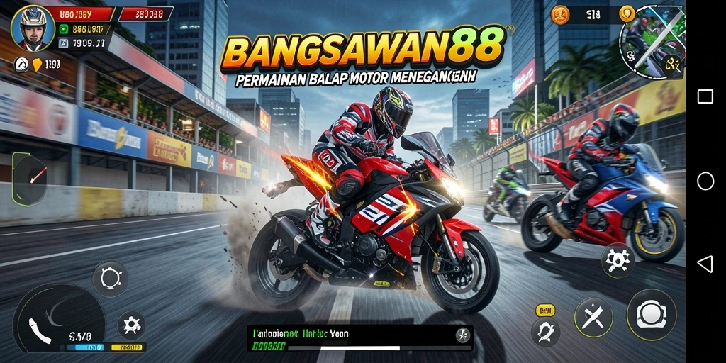 Gameplay BANGSAWAN88 yang menegangkan dan penuh aksi balap motor.