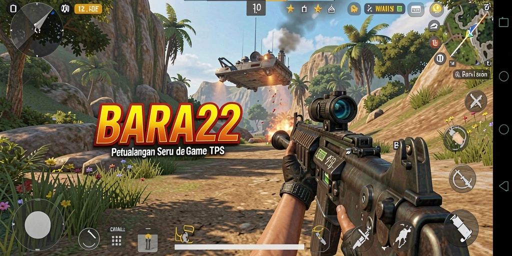 Tampilan gameplay seru dalam BARA22 dengan aksi tembak-menembak yang intens.