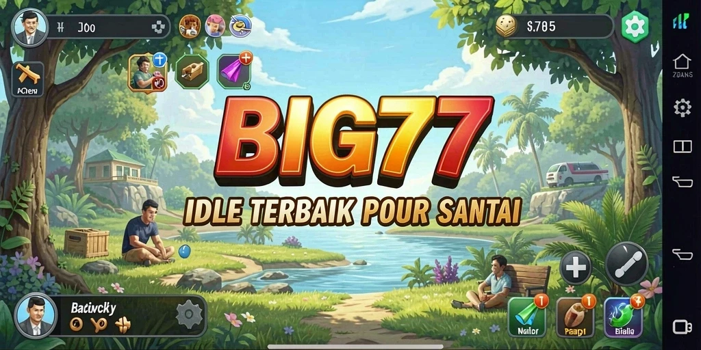 Tangkapan layar gameplay BIG77 yang menampilkan aksi santai dan progres otomatis.