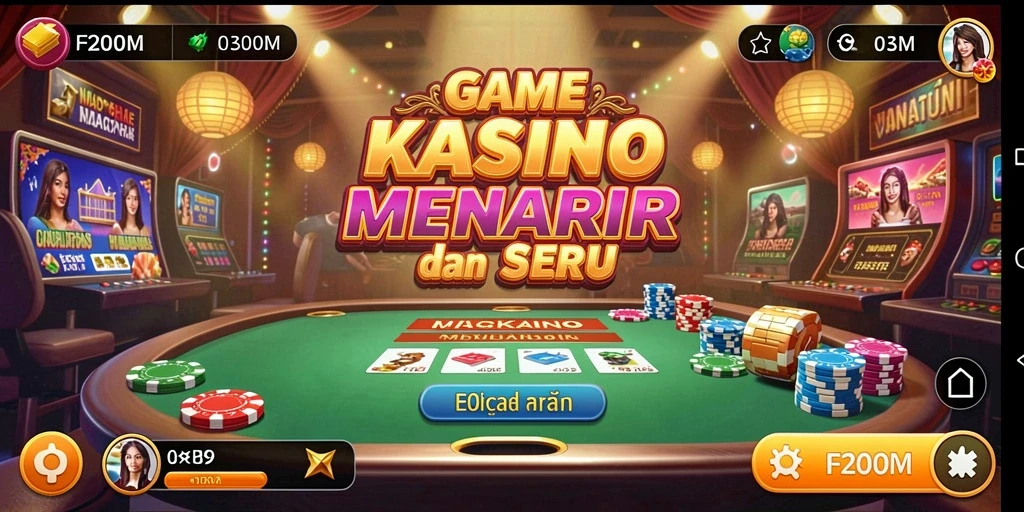 Tampilan menarik dari gameplay F200M yang menampilkan keseruan kasino.