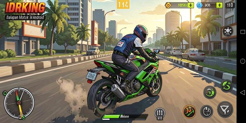 Gameplay seru dengan balapan motor yang cepat dan grafis menarik.