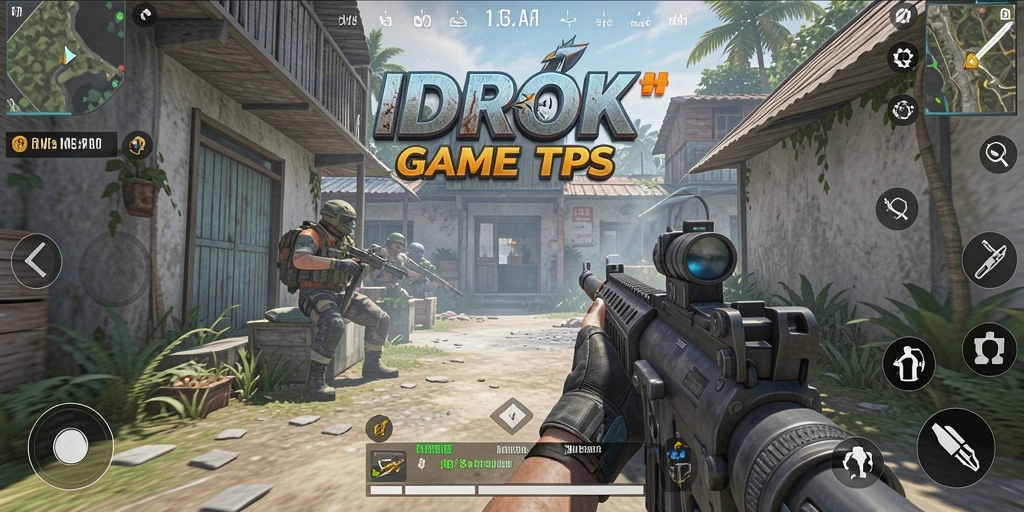 Tampilan gameplay menarik dari IDROK, memperlihatkan aksi tembak-menembak.