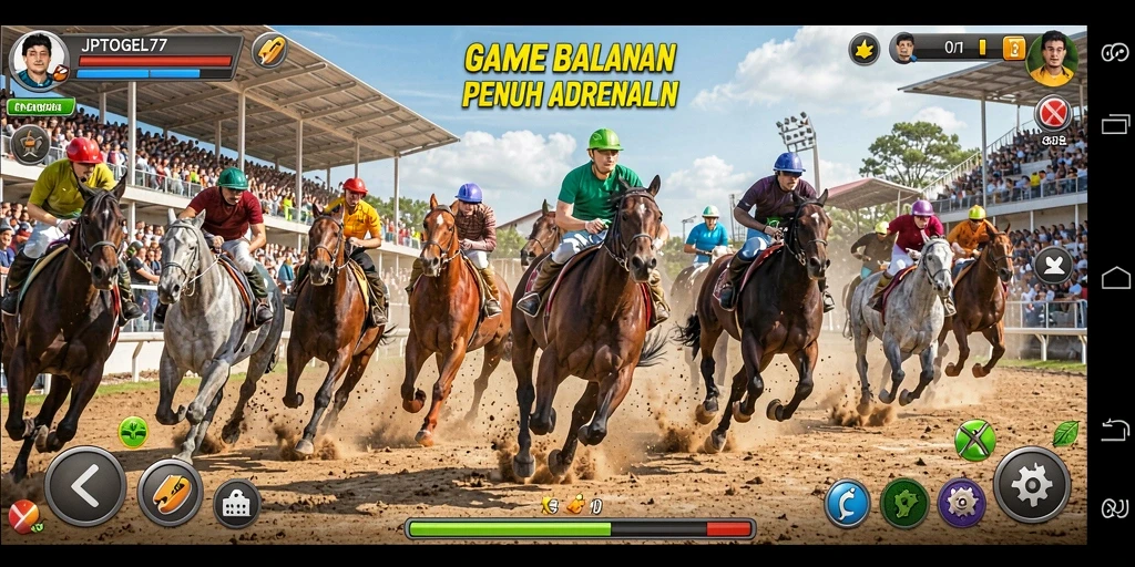 Screenshot utama menunjukkan aksi balapan intens di JPTOGEL77.