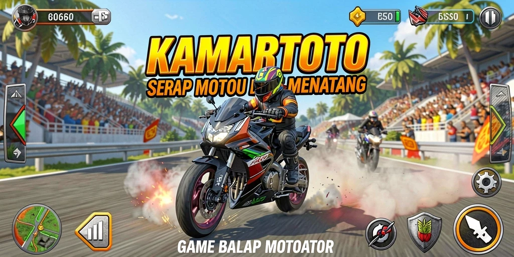Tampilan gameplay KAMARTOTO dengan balapan motor yang seru dan menegangkan.