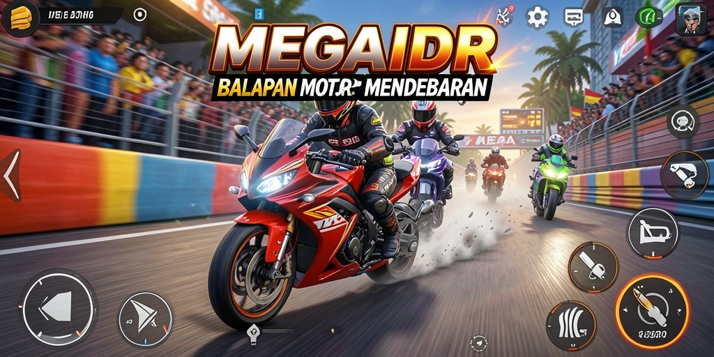 Gameplay seru di MEGAIDR dengan balapan motor yang mendebarkan.