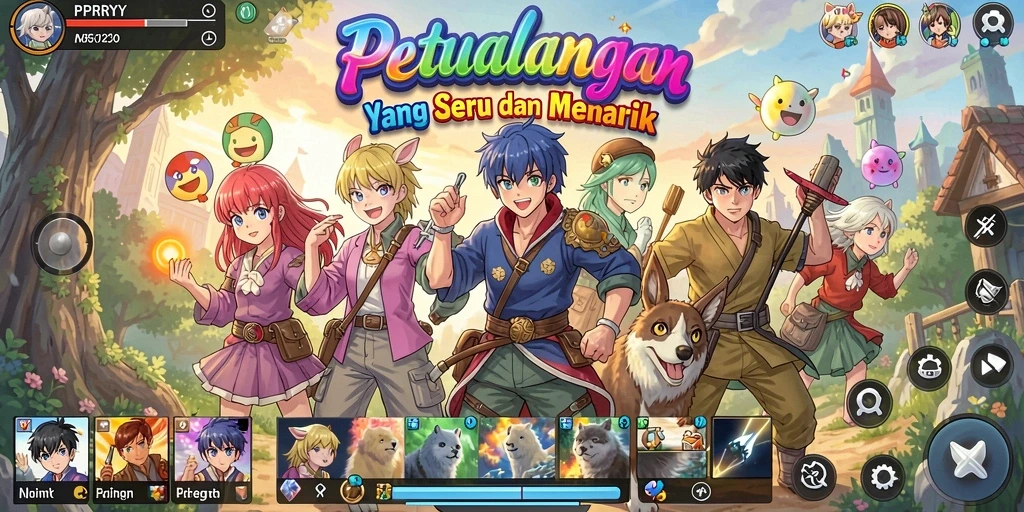 Tampilan gameplay menarik dengan karakter anime yang menawan.
