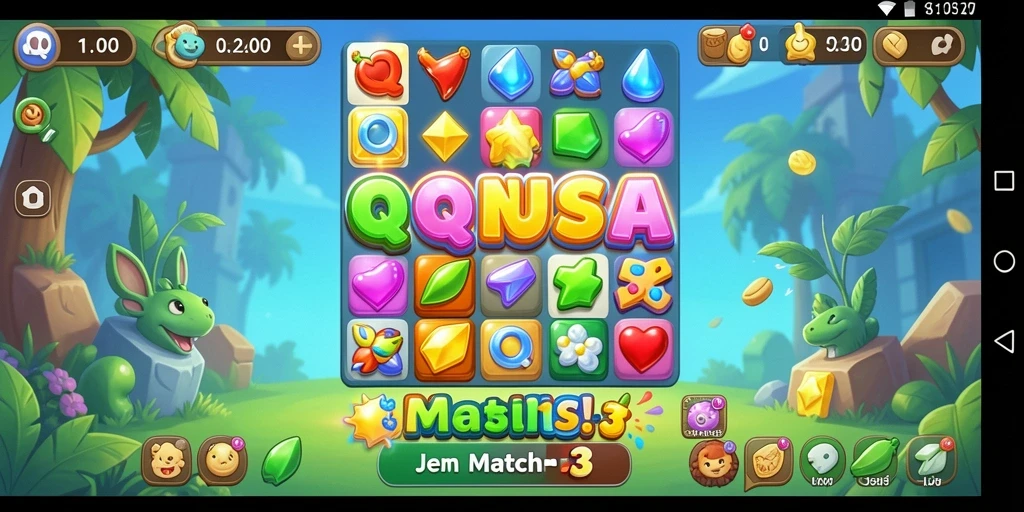 Screenshot gameplay menunjukkan aksi seru mencocokkan permata di QQNUSA.