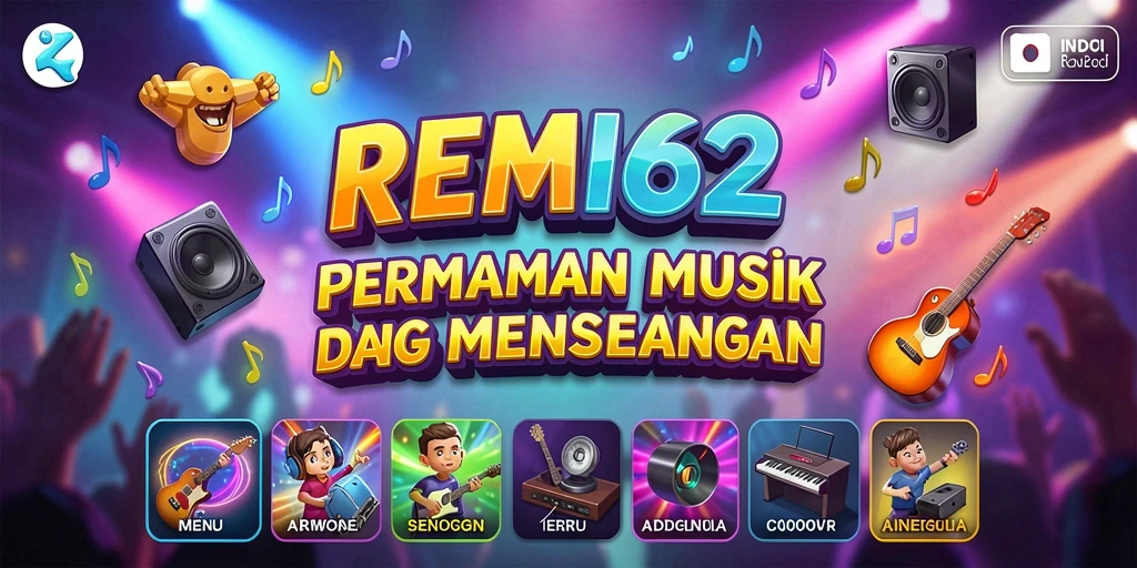 Screenshot utama REMI62 menampilkan gameplay seru dengan musik yang mengalun.
