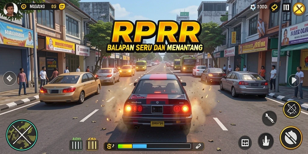Gameplay RPRR menampilkan balapan seru dan mobil kustomisasi.