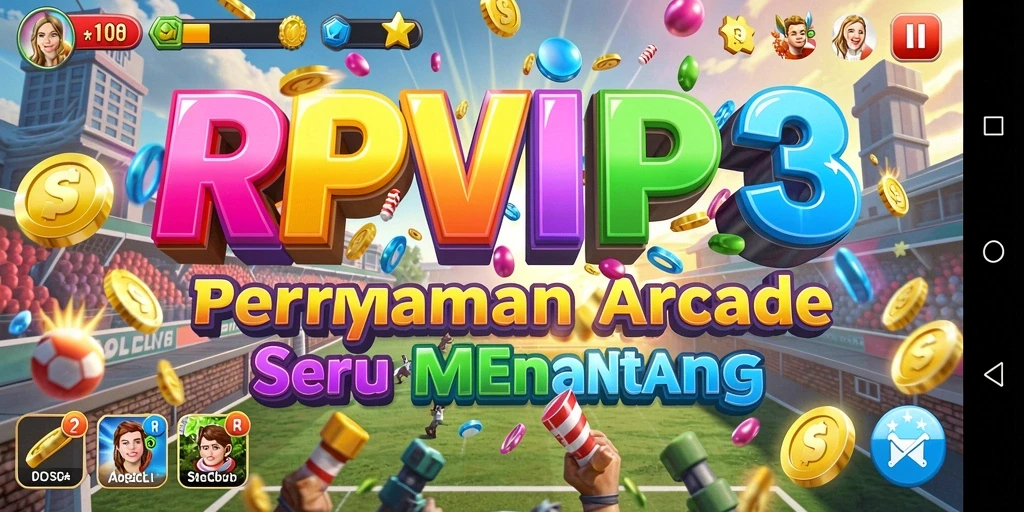 Screenshot gameplay RPVIP3 menampilkan aksi arcade yang seru dan penuh warna.