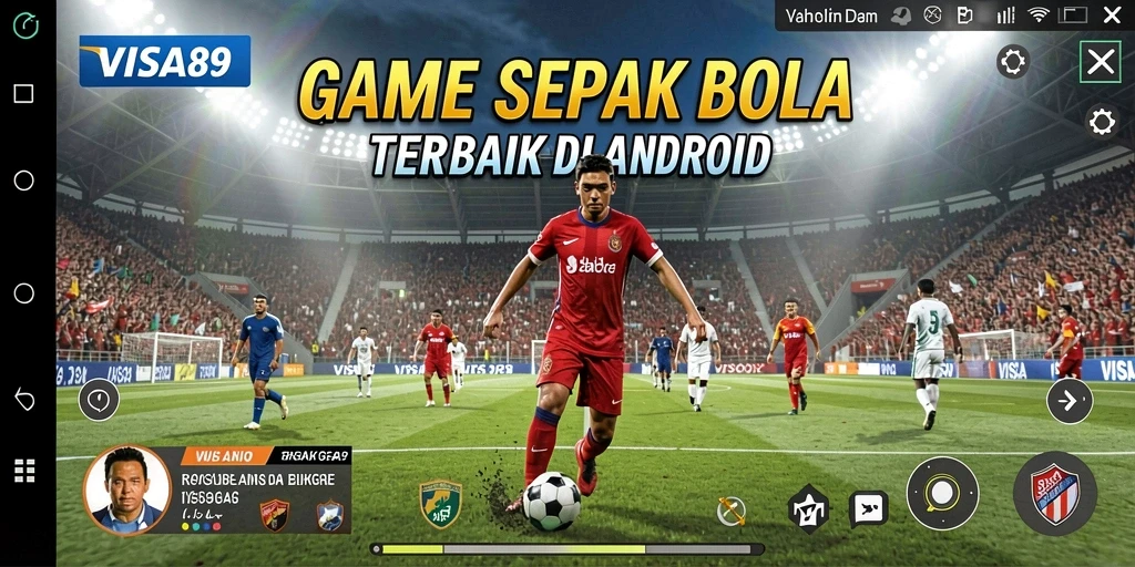 Screenshot gameplay <strong>VISA89</strong> yang menunjukkan aksi seru di lapangan sepak bola.