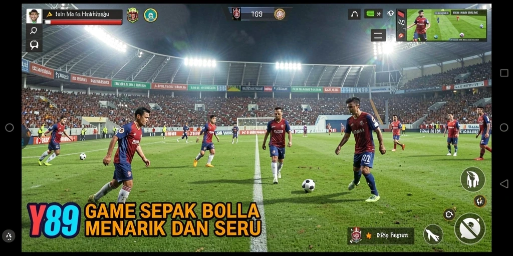 Tangkapan layar Y89 menampilkan aksi pemain di lapangan sepak bola.