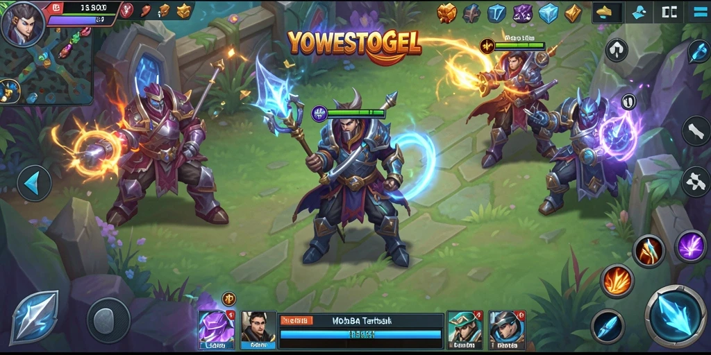 Tangkapan layar gameplay seru dalam YOWESTOGEL yang menunjukkan pertarungan tim.